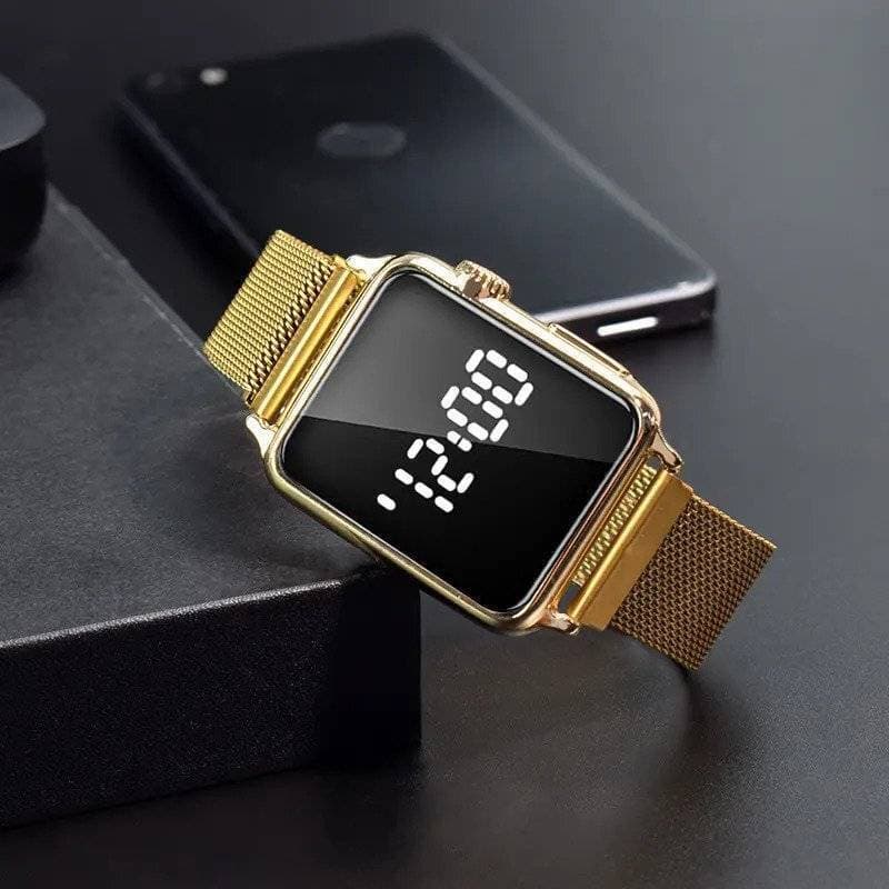 Touch Screen LED Digital Golden wrist watch - Without Box