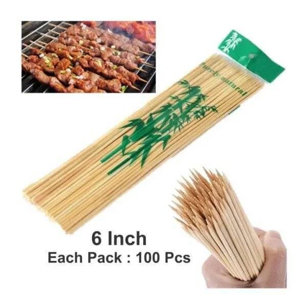 Wooden BBQ Bamboo Sticks 6 Inch - 100 PCS