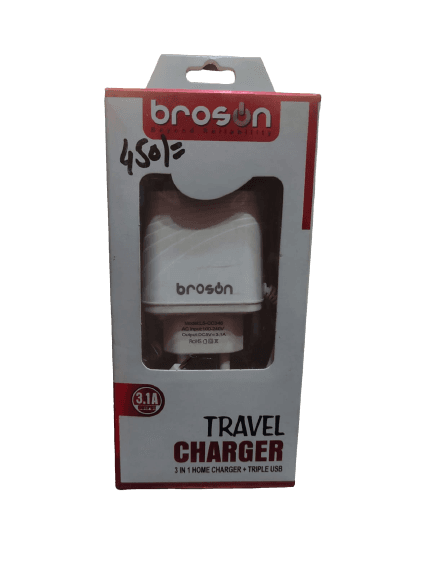 Borson 3 In 1 Travel Mobile Charger +Triple USB - 3.1A