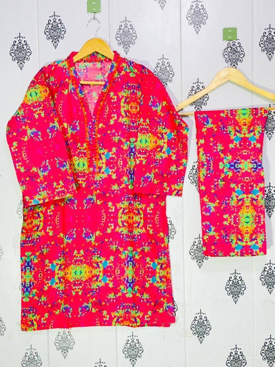 Digital Printed Lawn Women Stitch Shalwar Kameez 2Pcs - Pink