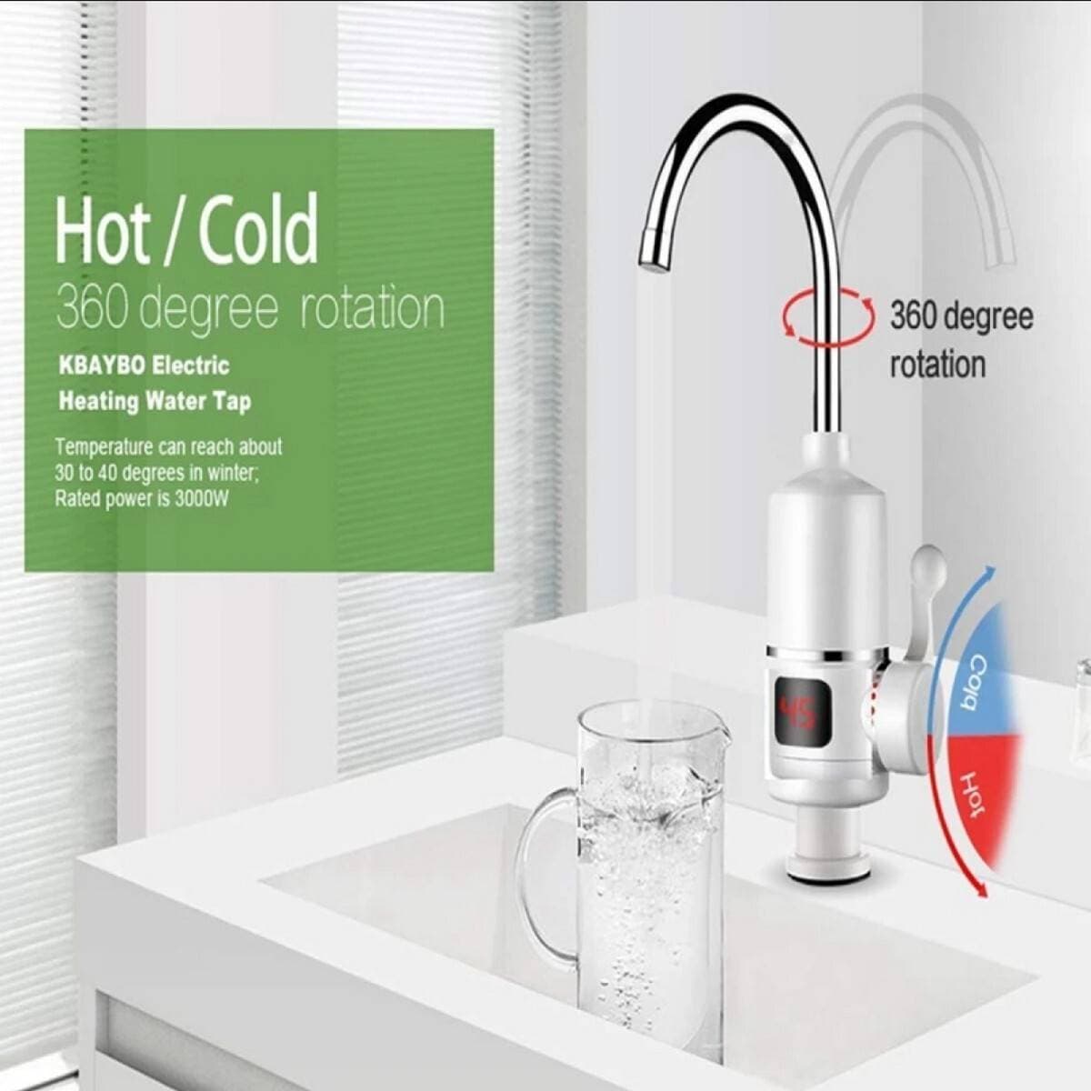 3000W Instant Tankless Electric Hot Water Faucet Tap