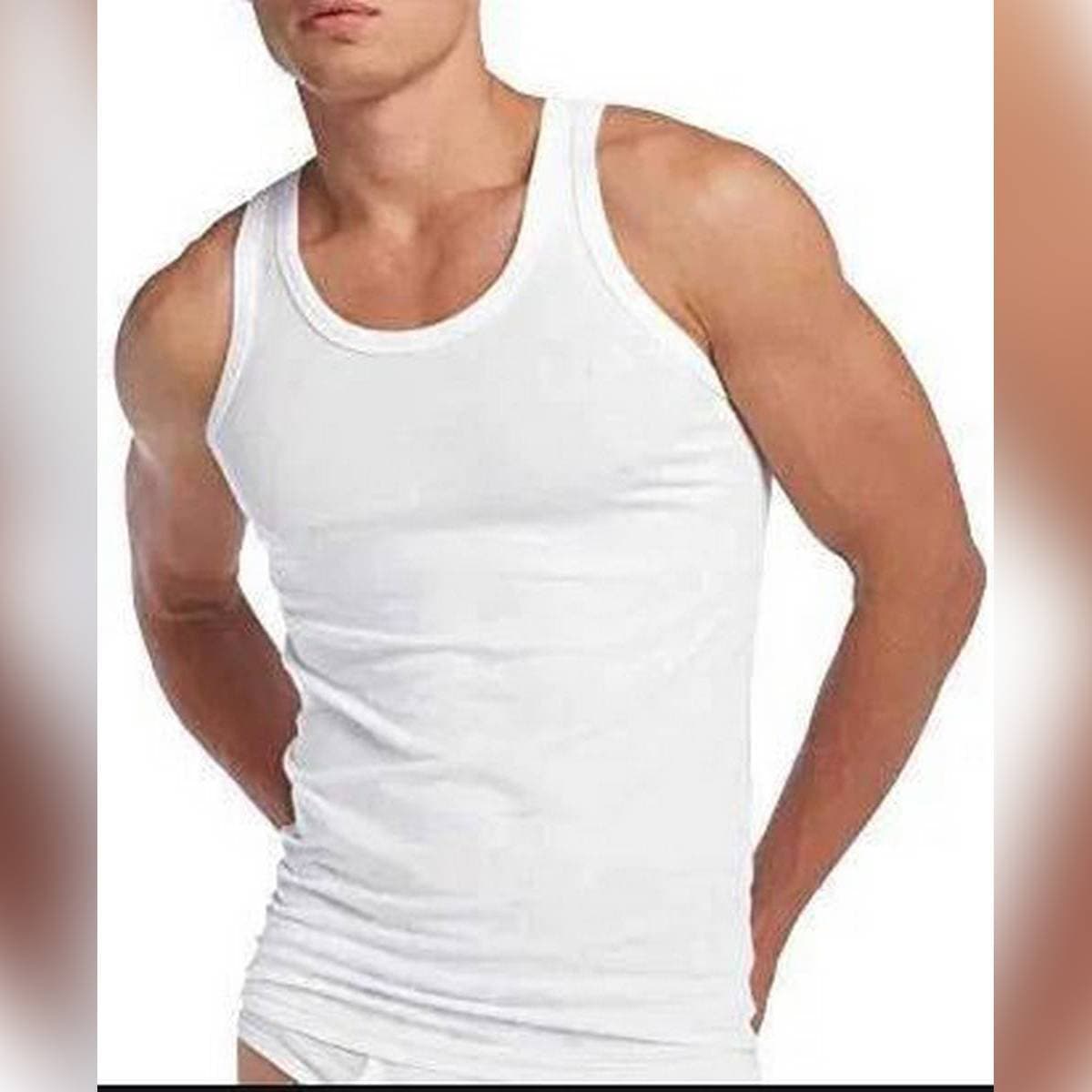 Pack Of 6 - Sleeveless Cotton Rib Vest For Men - White - Comfortable