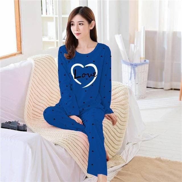 Ladies Stylish Printed Night Dress - Dark Blue
