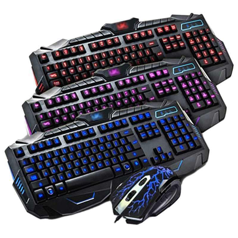 Wired PC Gaming Metal RGB Keyboard with RGB Gaming Mouse V100- Metal RGB Mechanical Backlit Color USB Keyboard- Black