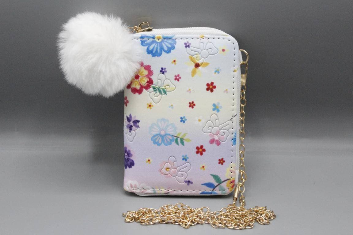 Floral Cross Body Bag Wallet With Pom Pom (KC5497B)