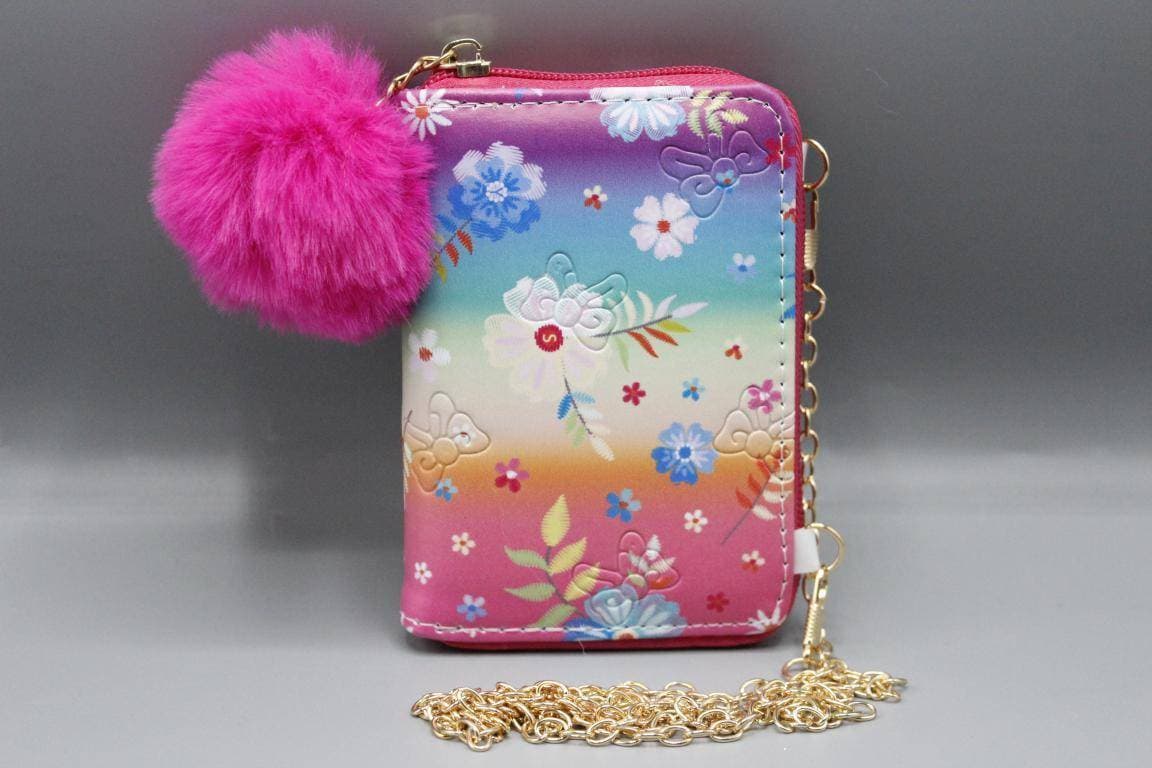 Floral Cross Body Bag Wallet With Pom Pom (KC5497C)