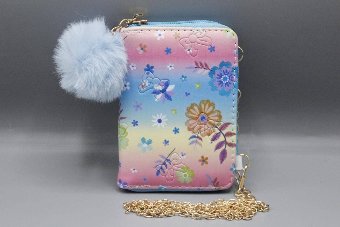 Floral Cross Body Bag Wallet With Pom Pom (KC5497D)