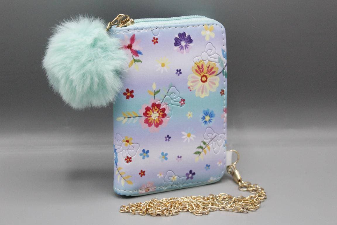 Floral Cross Body Bag Wallet With Pom Pom (KC5497E)