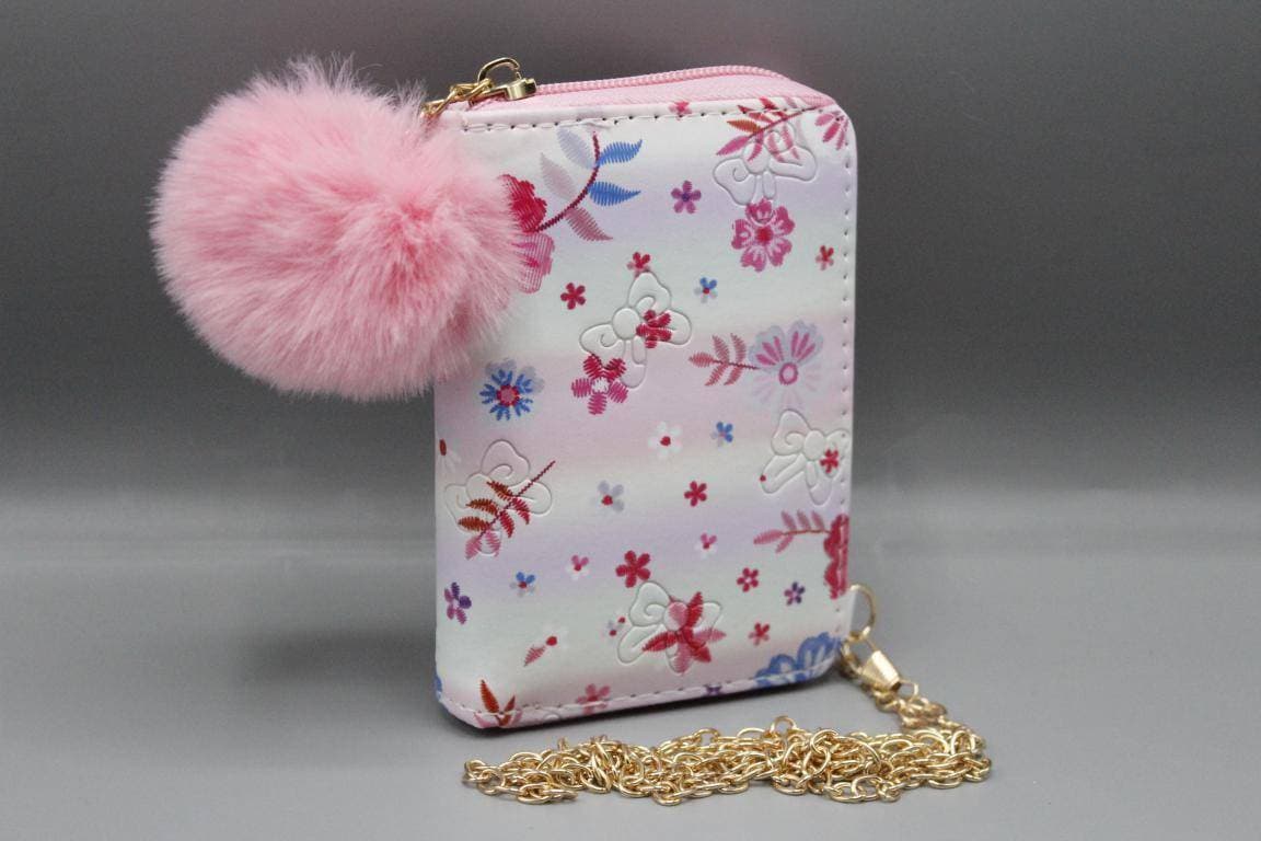 Floral Cross Body Bag Wallet With Pom Pom (KC5497F)