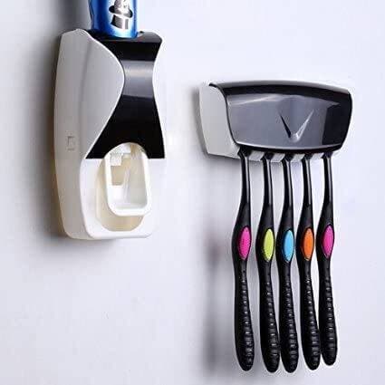 Wikor Bathroom Wall Mounted Toothpaste Dispenser With Five Toothbrush Holder