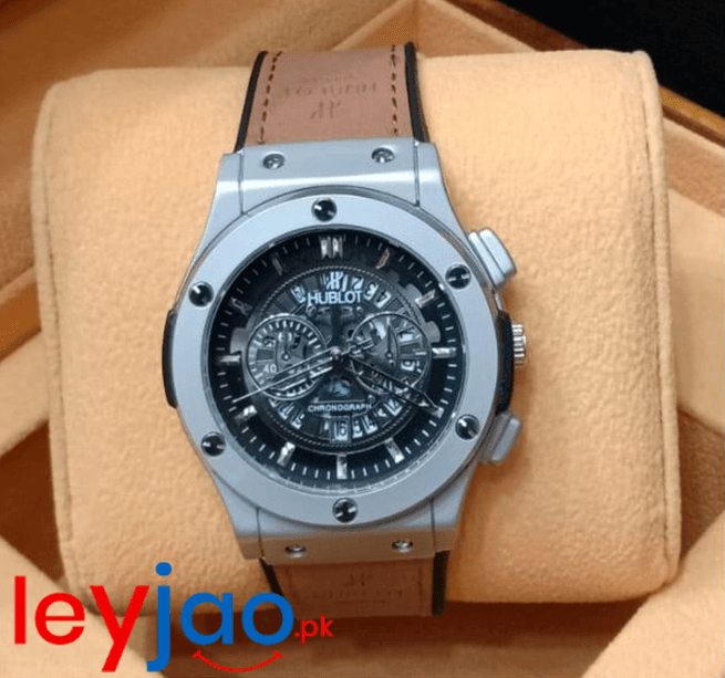 New Leather Belt Wrist Watch For Men With Date Working and Skeleton Dial - Brown Strap