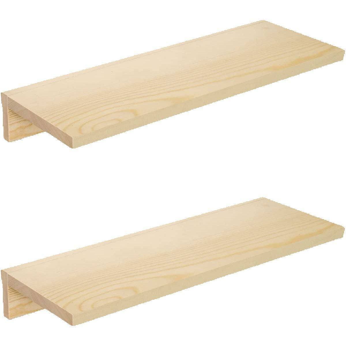Modern Floating Wall Shelves Set of 2 Wooden Wall Mounted Shelf for Home & Office