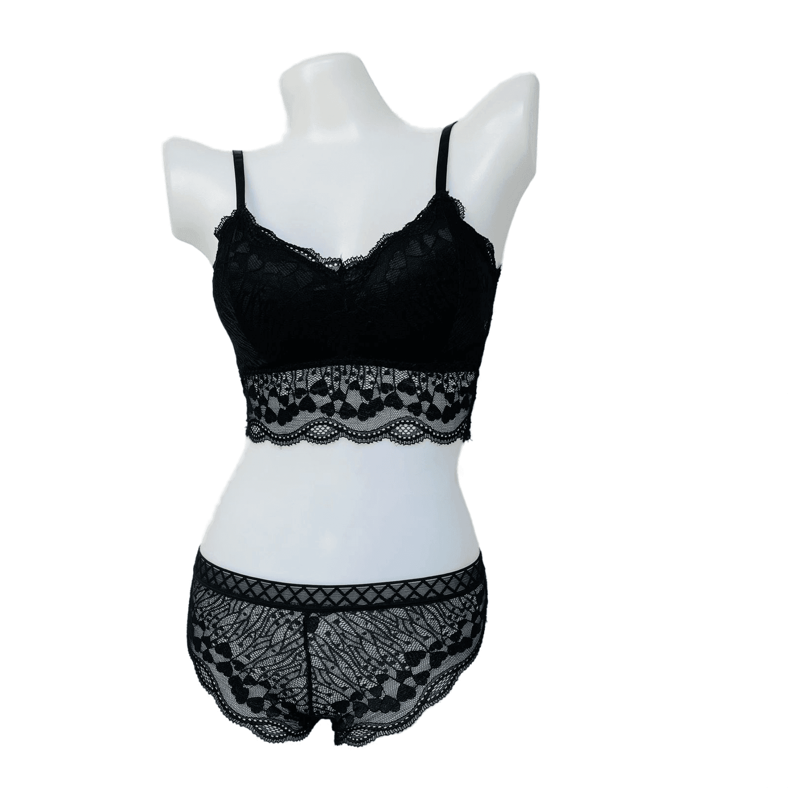 Chicken Embroidery Padded Bra & Panty Set - Black