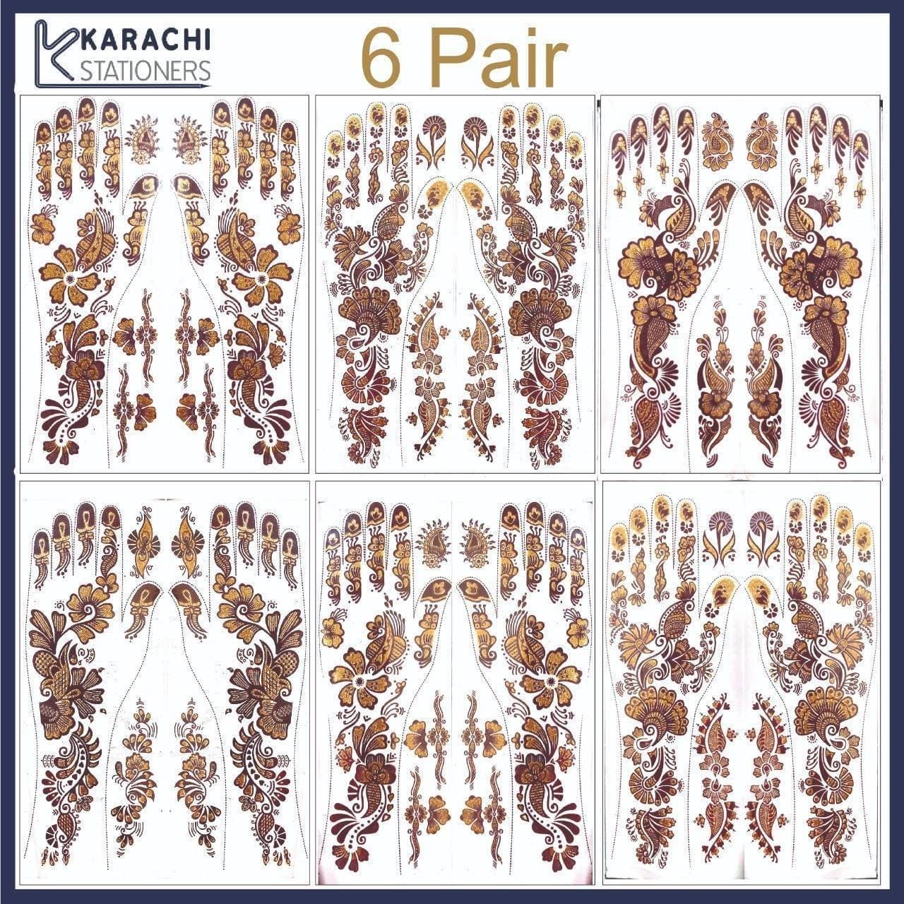 6 Pairs - Removable Mehndi / Henna Classic Design Glitter Sticker