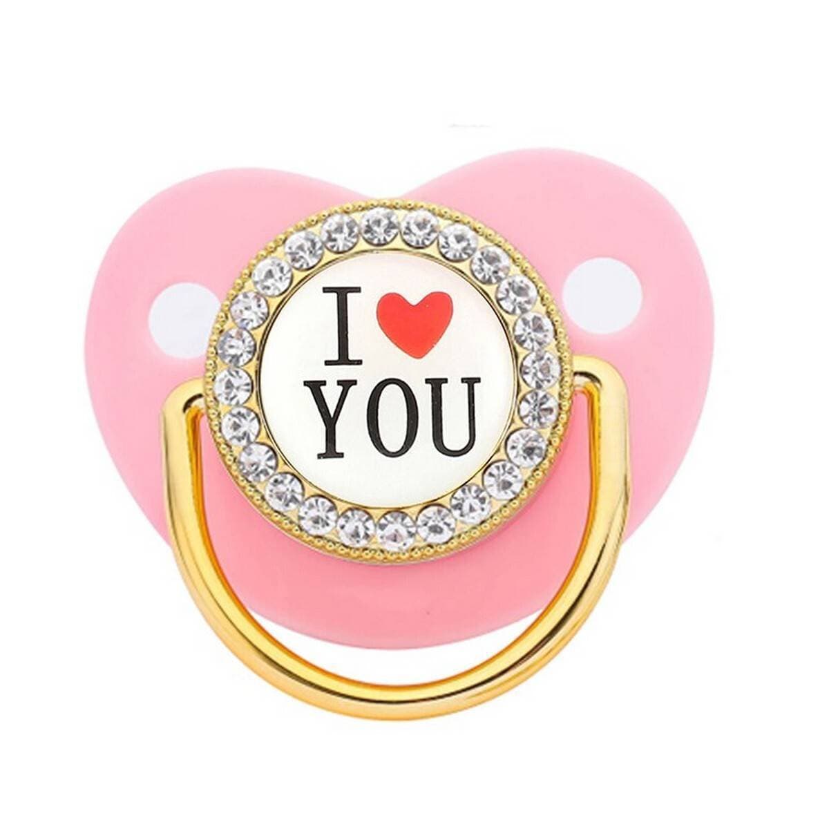 Baby Pacifier Luxury Glam Crystal Black Bling Pacifier And Chain Clip Golden