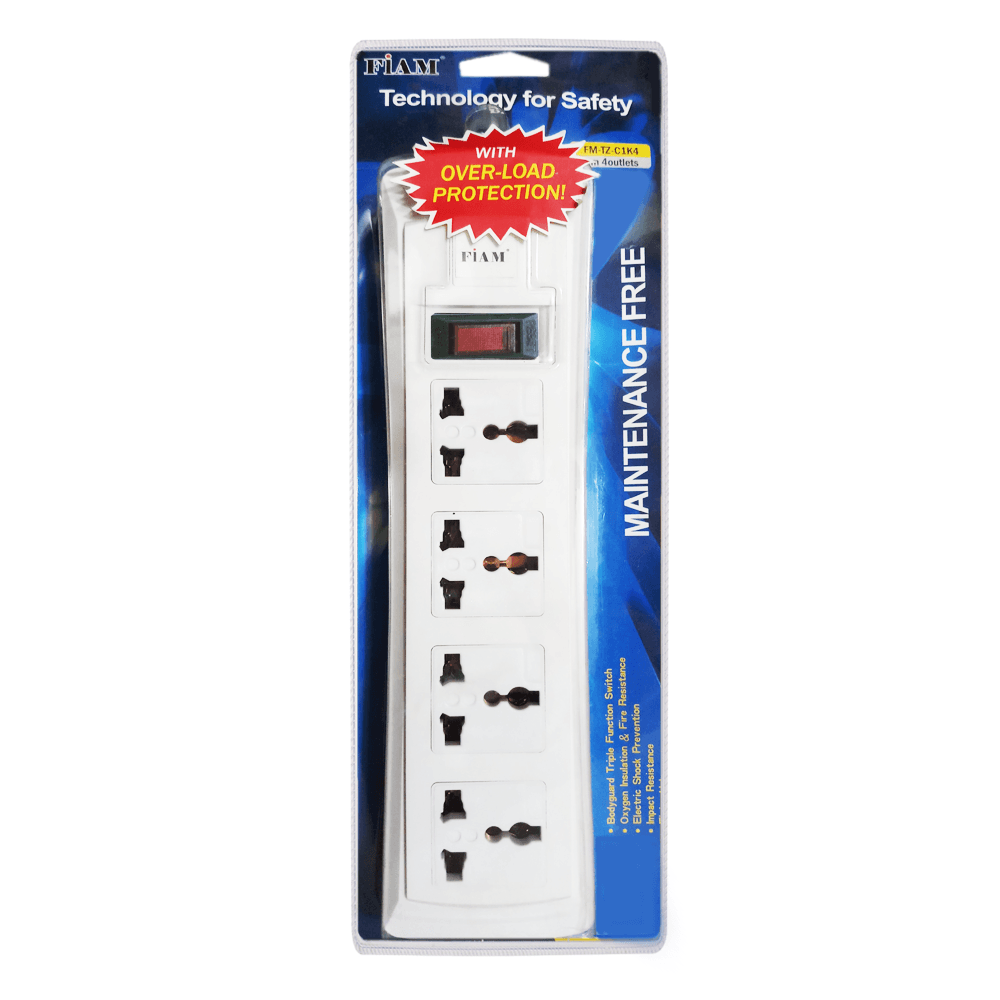 Fiam Electric Wire Cord Extension Board Fire 4 Sockets Fire Resistance