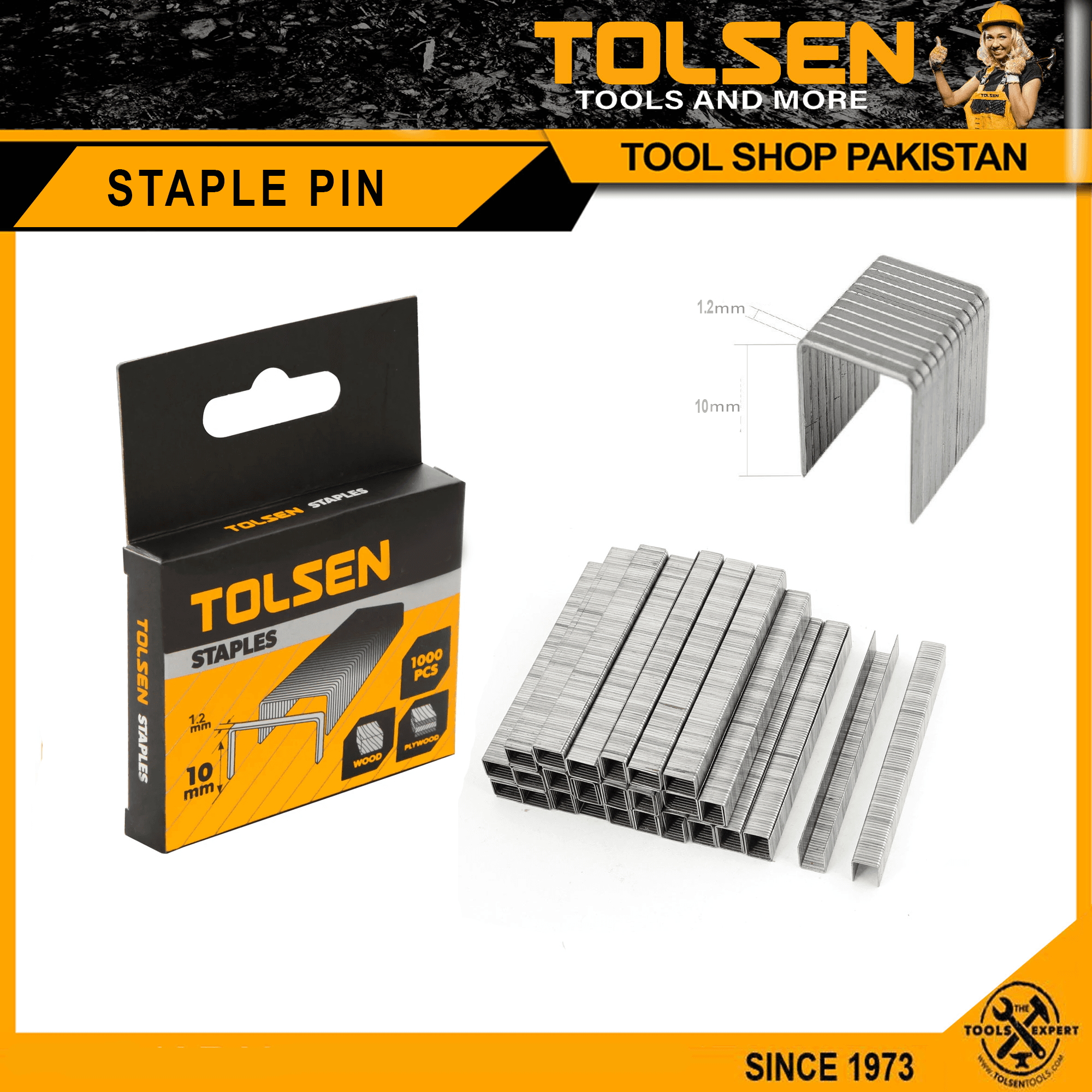 Tolsen 1000Pcs Staples Wire Refill Pins Box (1.2 X 10Mm)