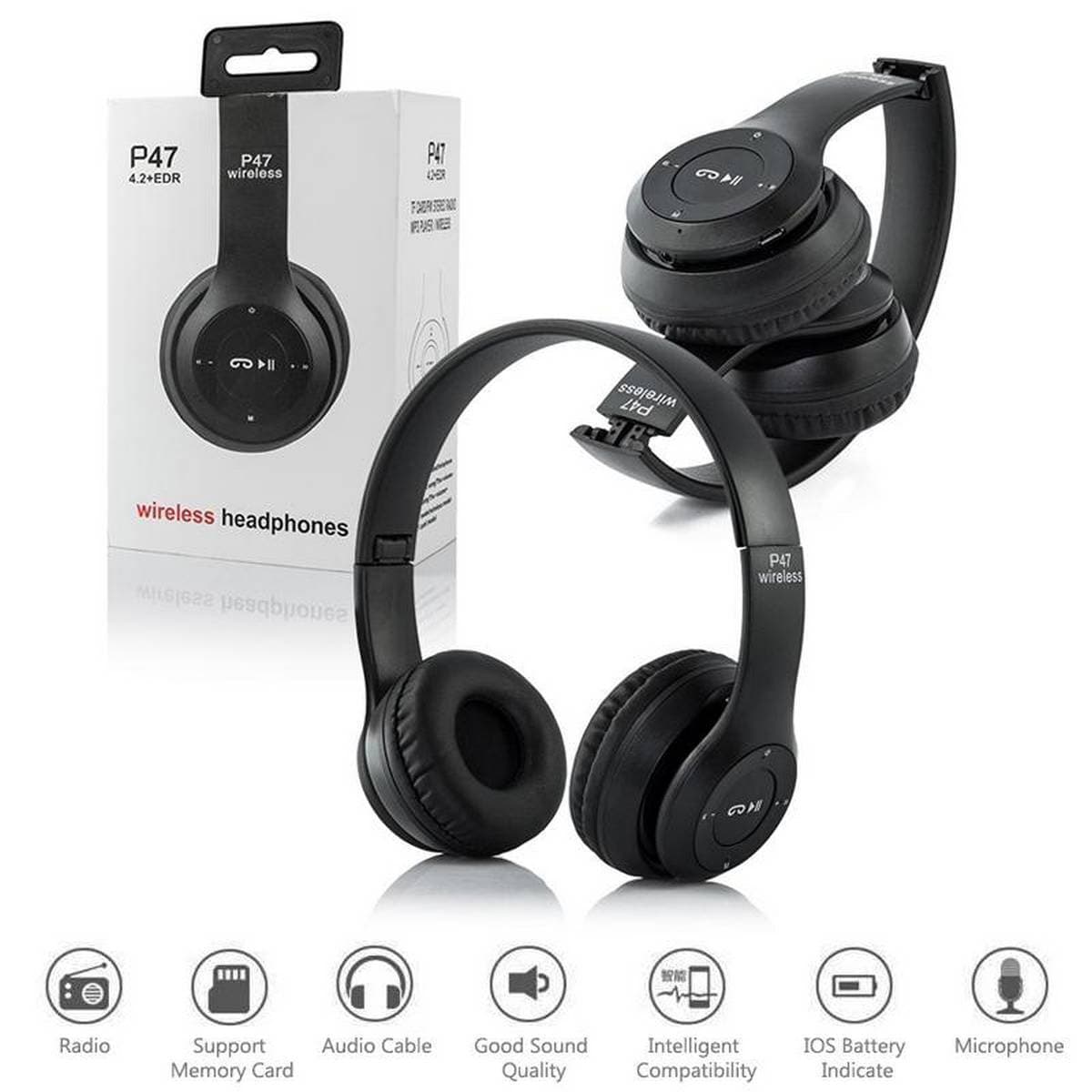 Wireless Headphones, P47 Bluetooth Over Ear Foldable Headset