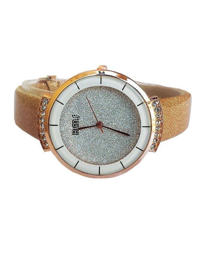 Brown & Golden Leather Watch For Women