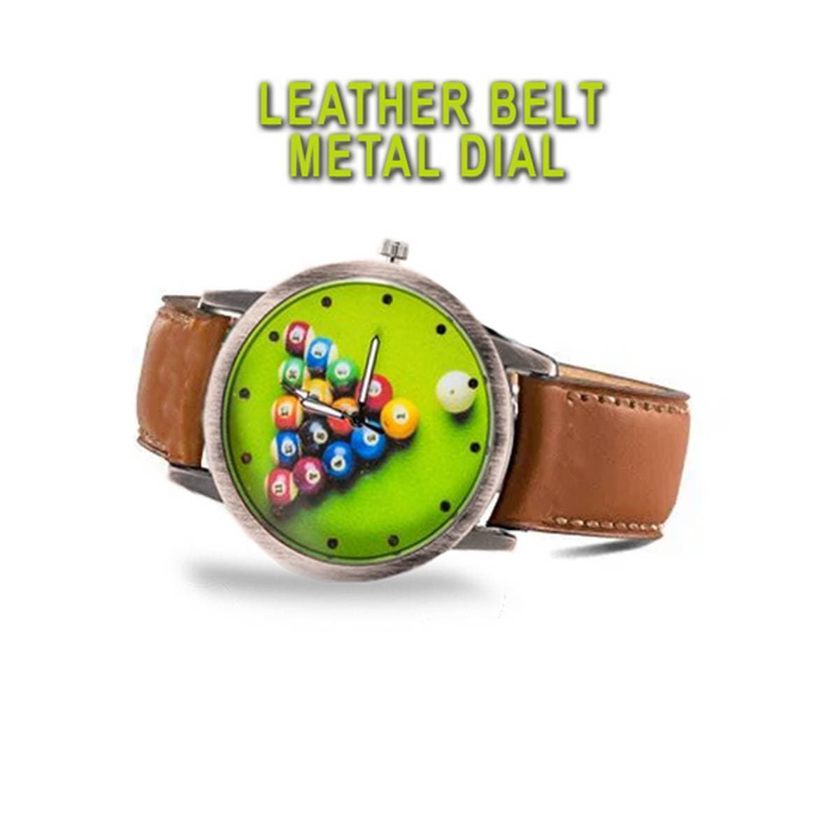 Snooker Design Watch Leather Belt Metal Case For Men Adjustable