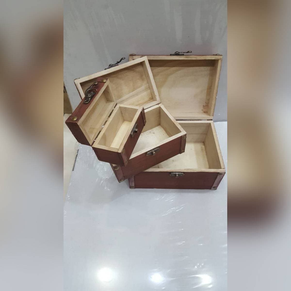 3Pcs Wooden Set Chest Jewelry Storage Box Case Diy Home Decorations
