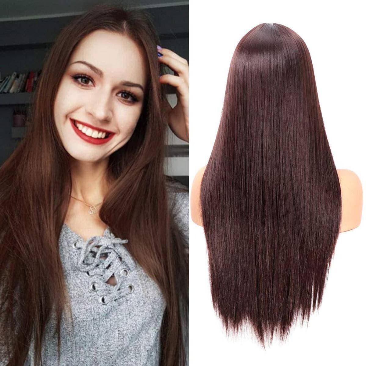 Fani 22 Inch Long Straight Dark Brown Wigs