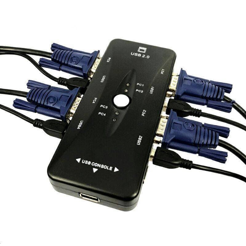 Universal 4 Port USB 2.0 KVM Switch Box Black Adapter