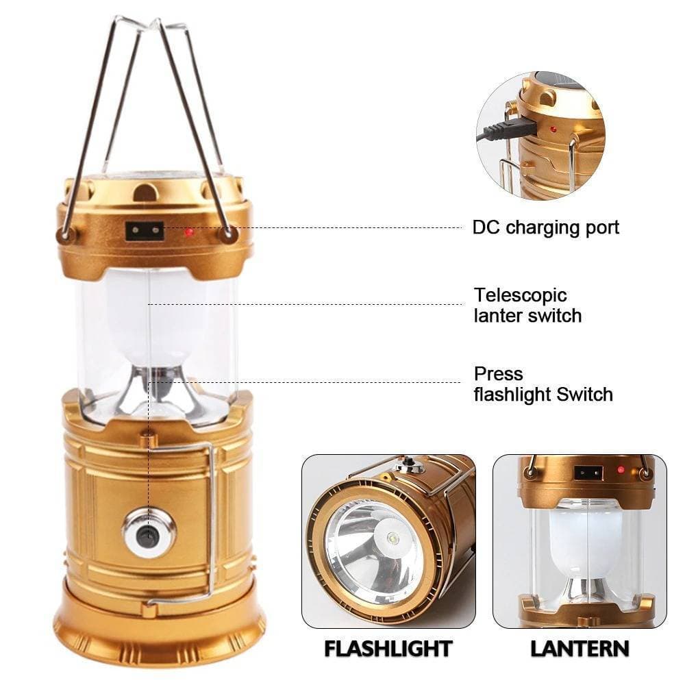Solar Powered Camping Flashlight With Built-In Power Bank