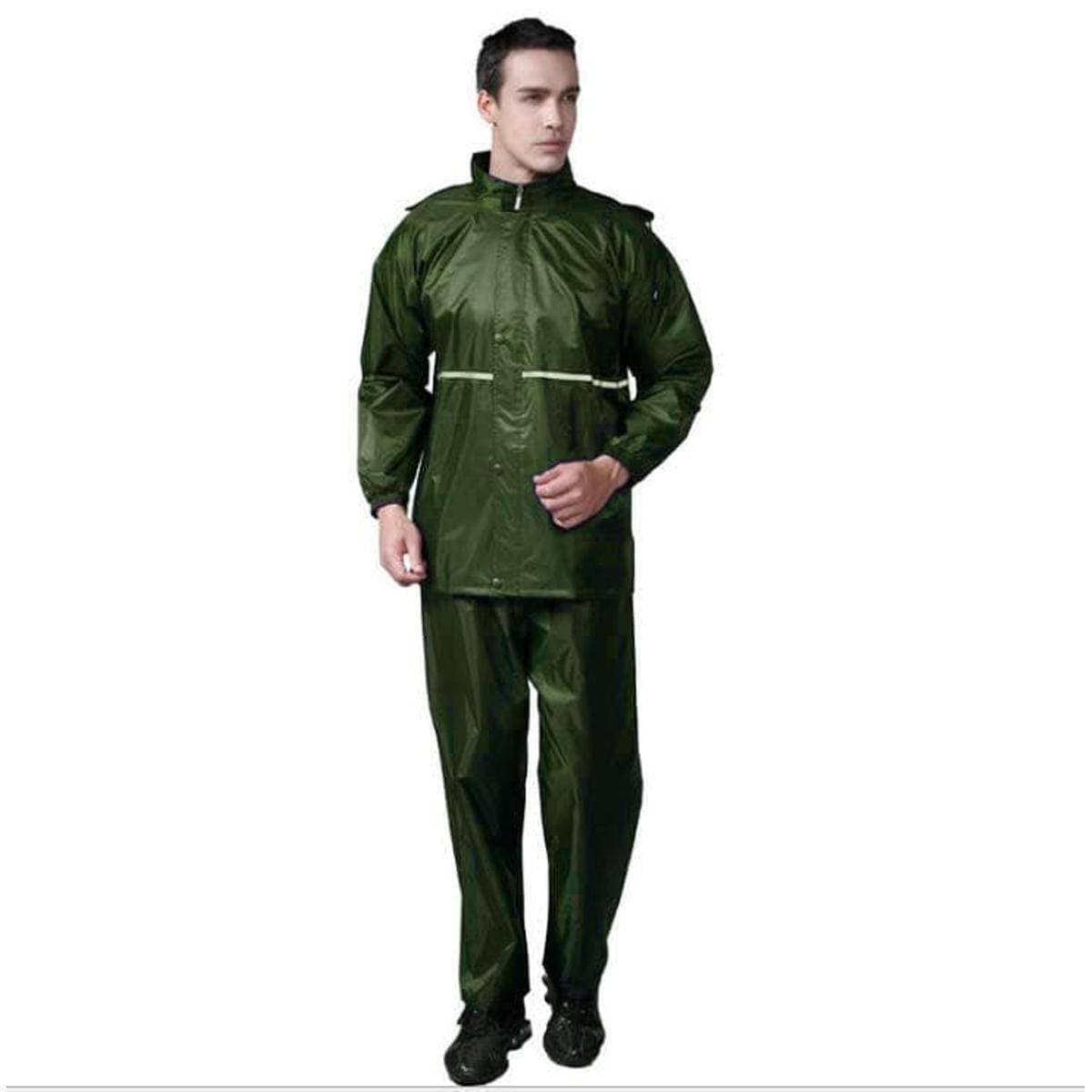 Men'S Outdoor Waterproof Motorcycle Travel Raincoat & Pants Set With Taped Seams- 2 Pockets- And Packable Hood - Free Size (Dark Blue & Green)