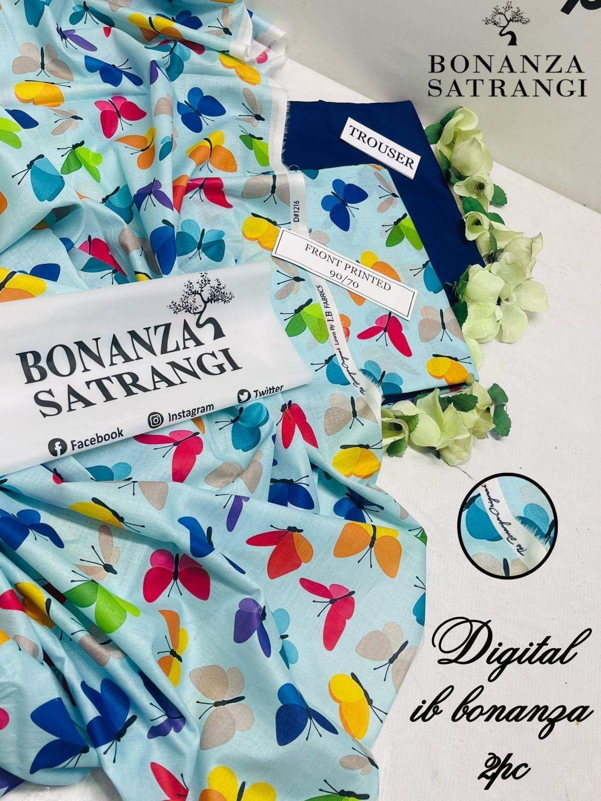 Bonanza Satangi Digital Printed 2 PCS Women Unstitch Suit - Multi Color