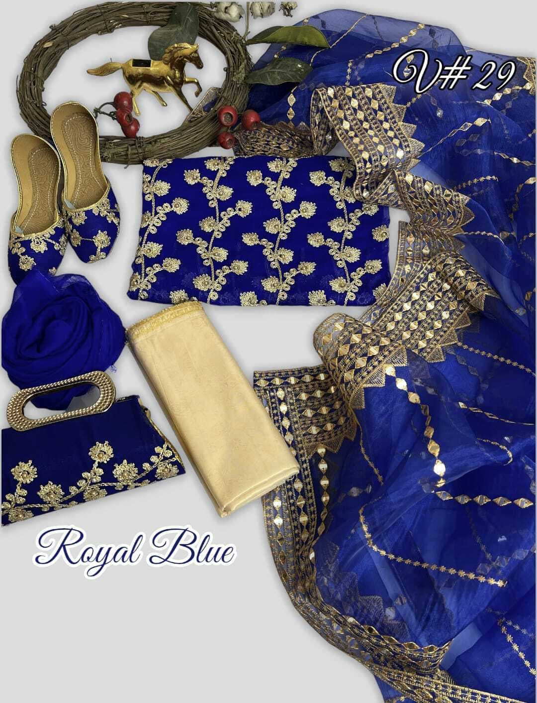 Party Wear 5 PCS Pack With Khussa And Clutch For Women - Royal Blue