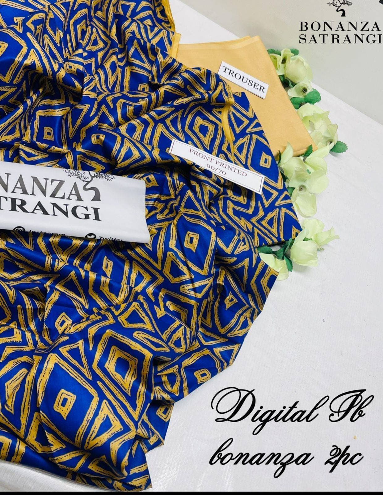 Bonanza Satangi Digital Printed 2 PCS Women Unstitch Suit - Multi Color