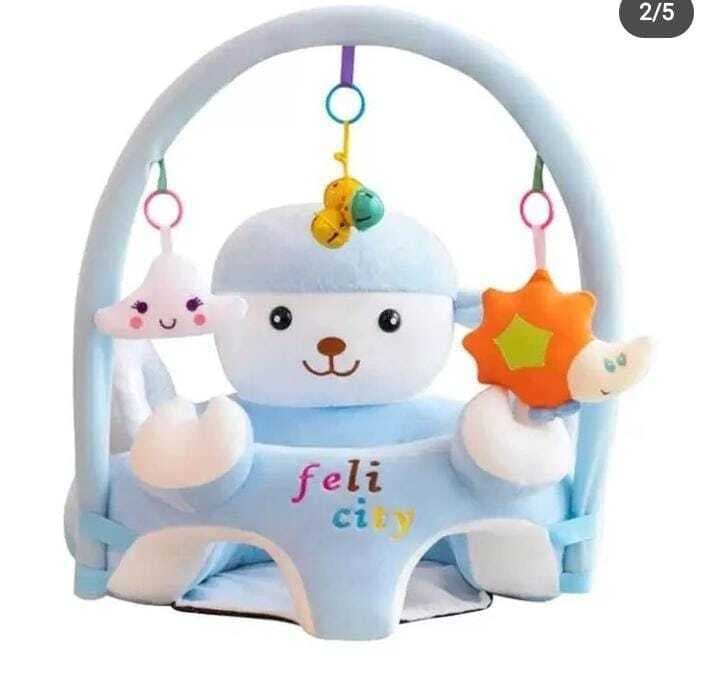 Baby Early Learning Cat Character Sofa Seat With Toy Bar - Blue