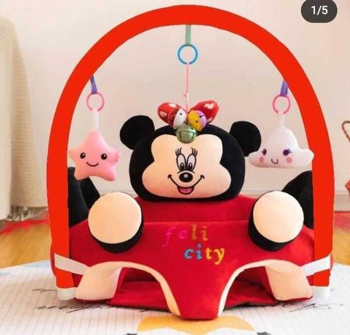 Kids Early Learning Mickey Mouse Sofa Seat With Toy Bar - Red