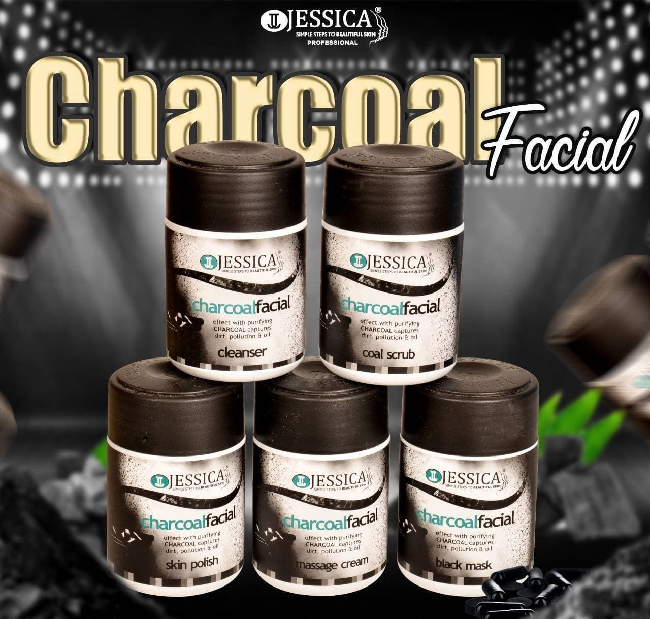 Jessica charcoal Facial Kit in jar