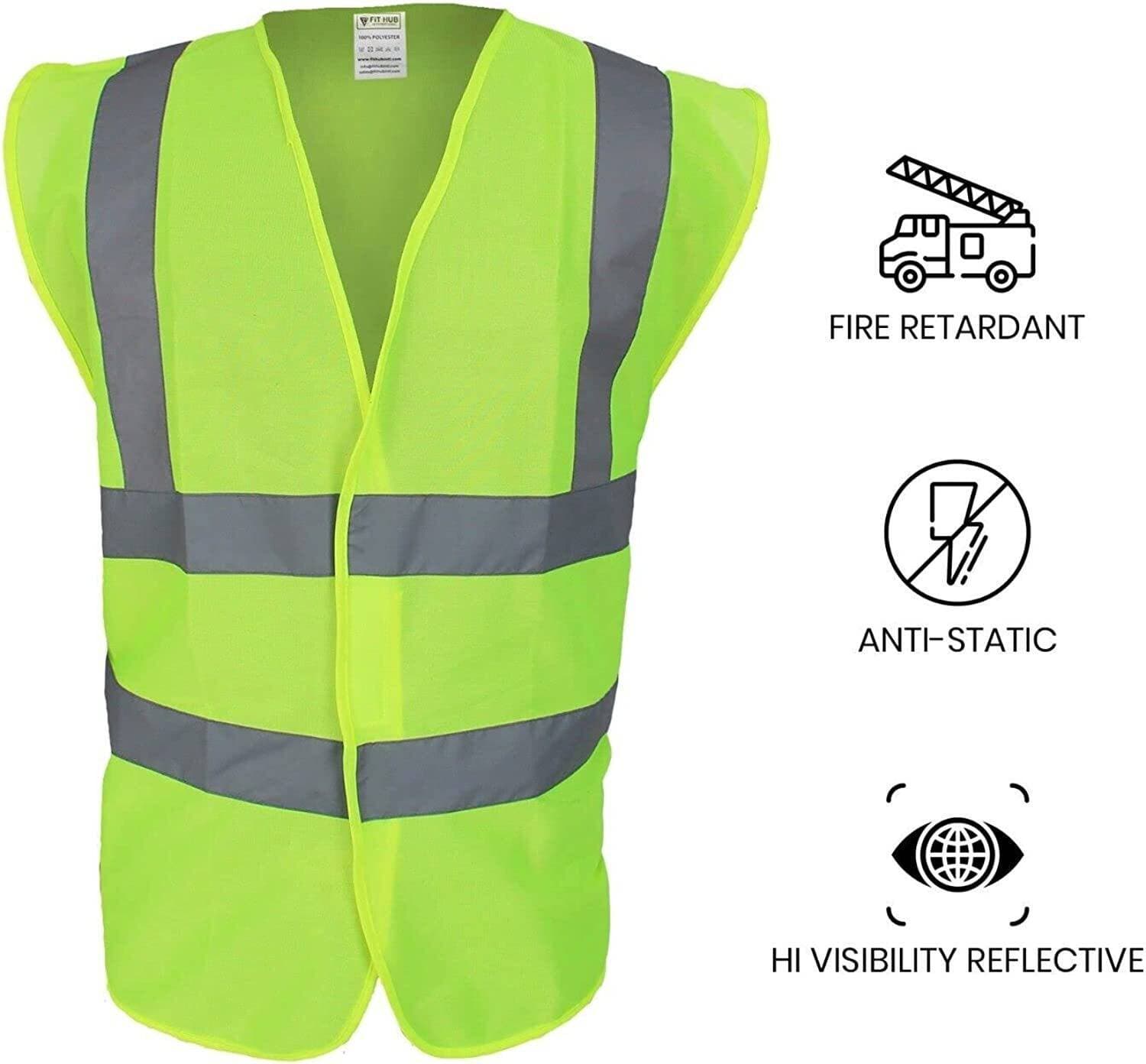 Safety Vest Jacket Reflective Strip High Visibility Fluorescent - Green
