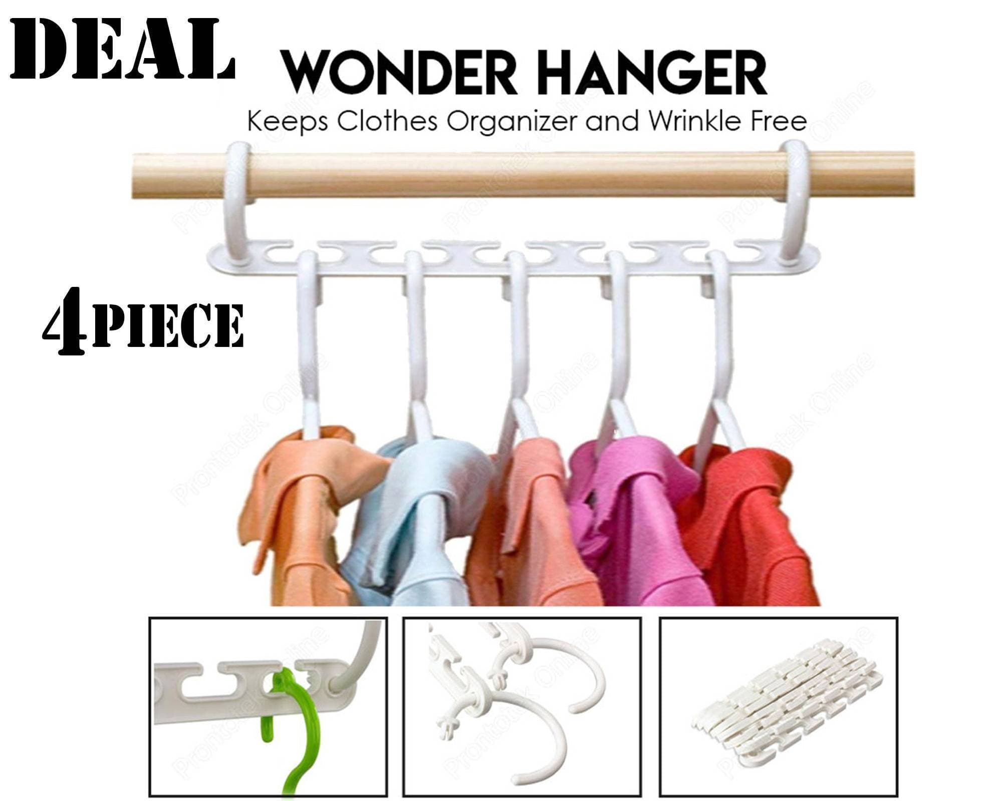Wonder Hanger Pack Of 4 In White- Magical Hangers- Space Saving Solution For Your Closet- Closet Wardrobe Organizer