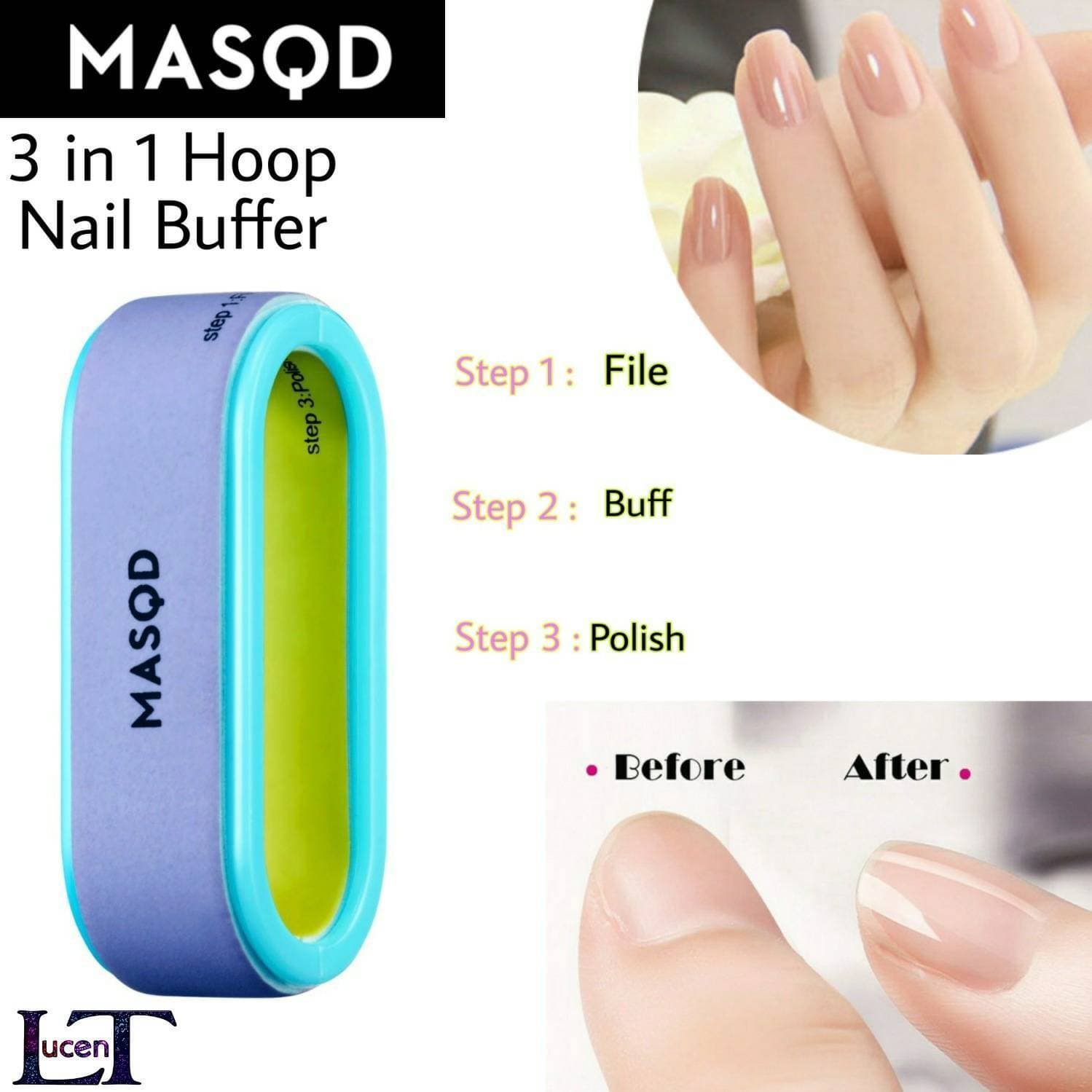 LucenT MASQD 3 in 1 Hoop Nail File Buffer Nail Polisher