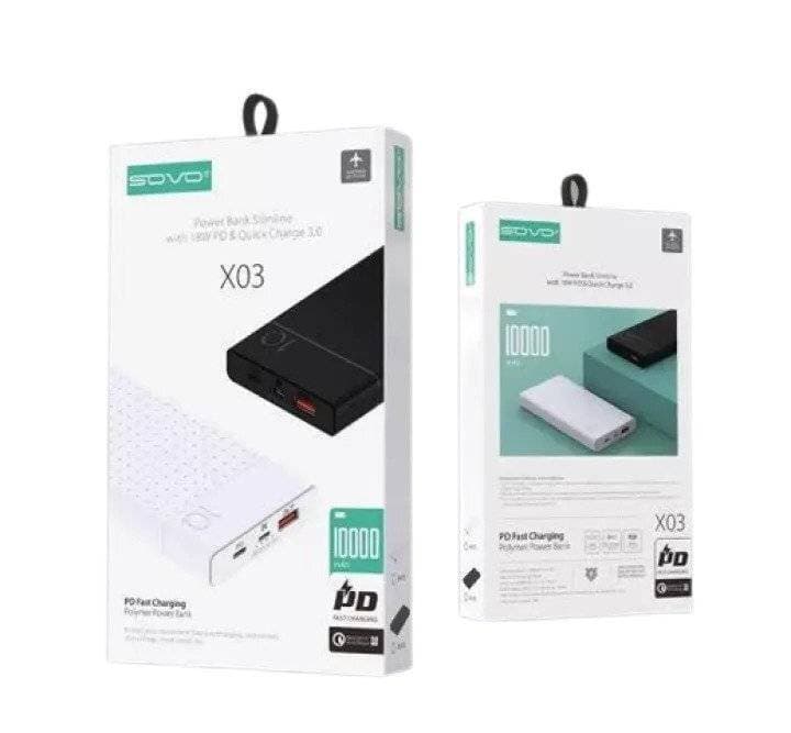SOVO X03 PD Fast Charging Power Bank - 10000mah