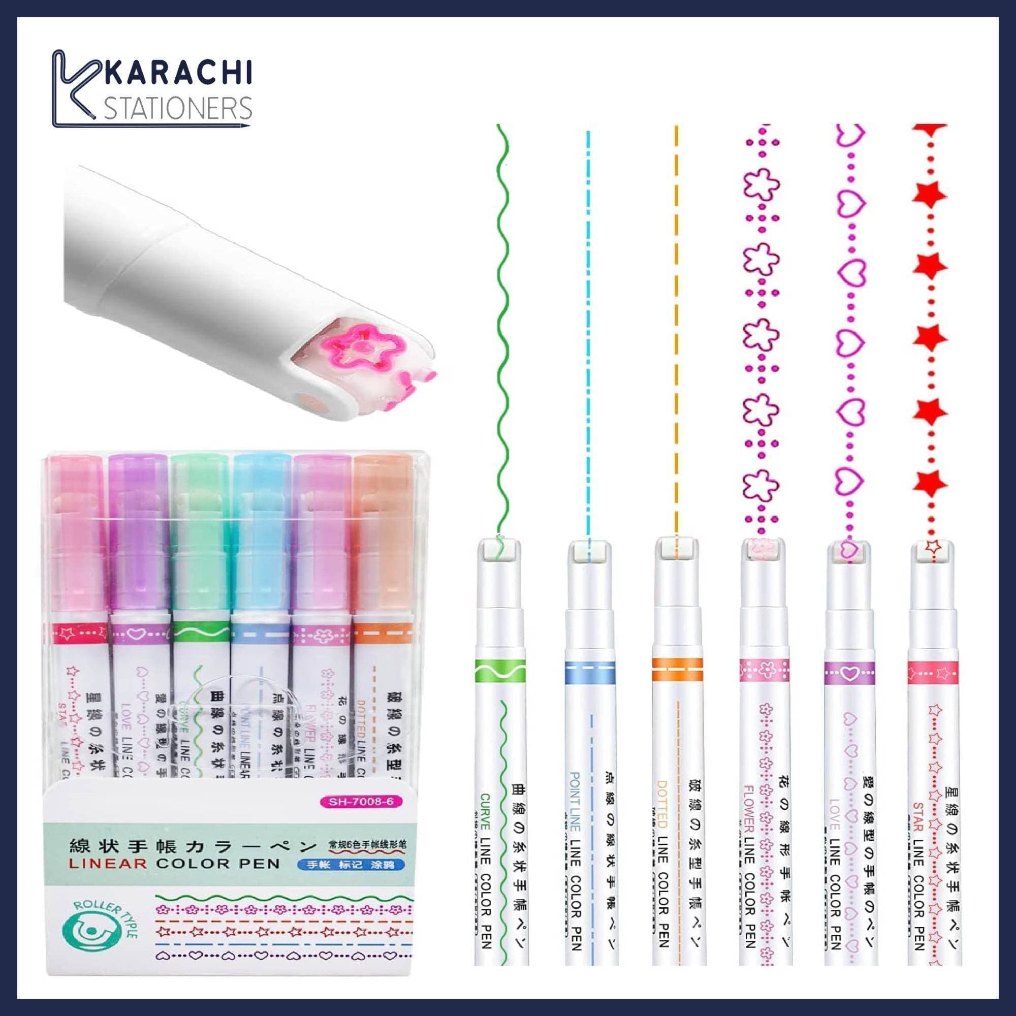 6 Pcs Curve Highlighter Pen Set