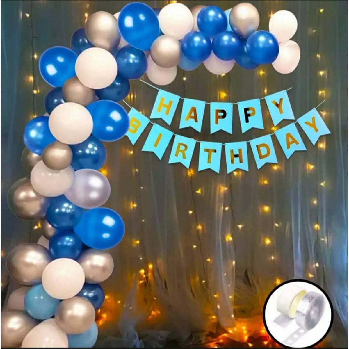 Multi Color Happy Birthday Blue & Silver Theme Balloons Set