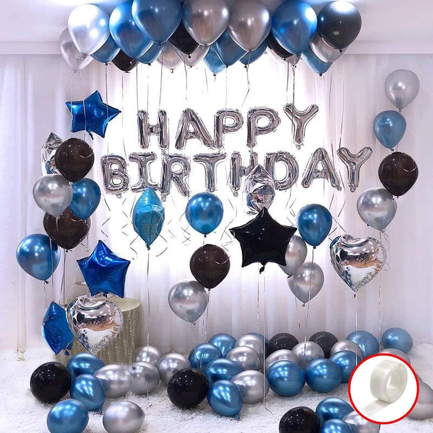 Happy Birthday Blue and Silver Party Theme Balloons Set