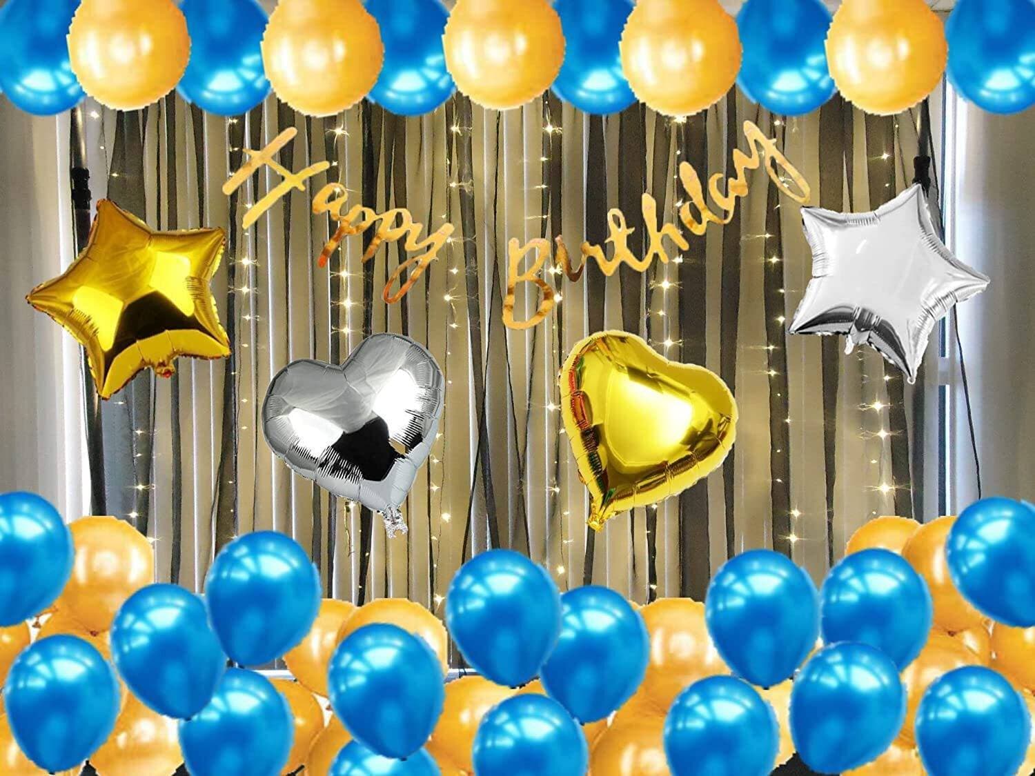 Blue Silver Golden Happy Birthday Decoration Combo Kit