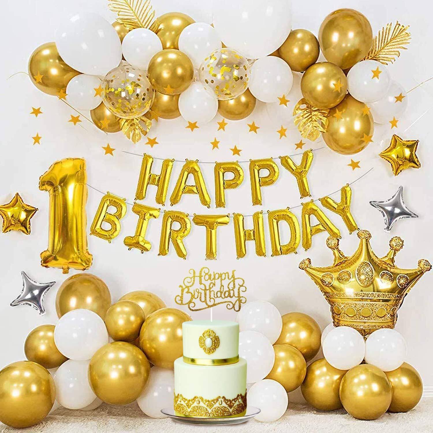 White & Golden Happy Birthday Decoration Theme Set 1 Happy Birthday Foil
