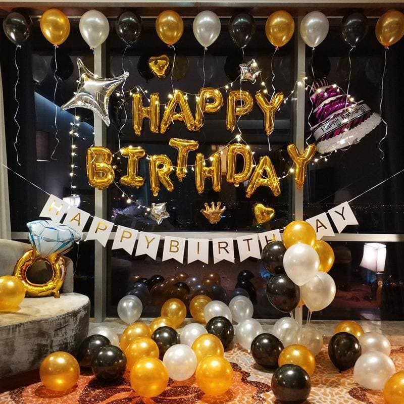 Premium Birthday Decoration With Happy Birthday White Card Banner
