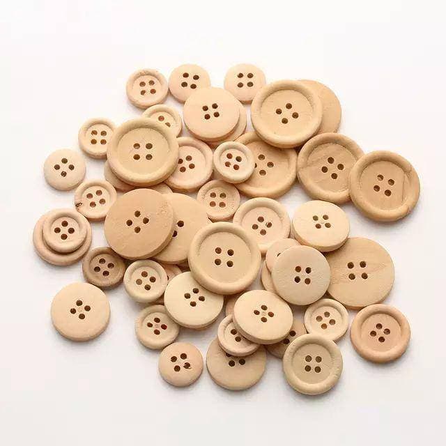 12 Pcs/Set Mixed Wooden Buttons Natural Color Round 4-Holes