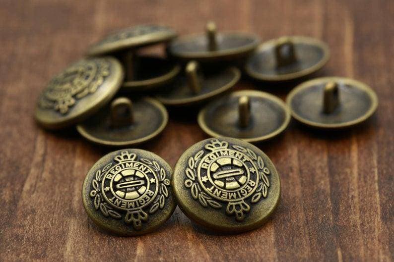 Antique Brass Button 6*6 12Pcs Regiment Metal Bronze Jacket Button