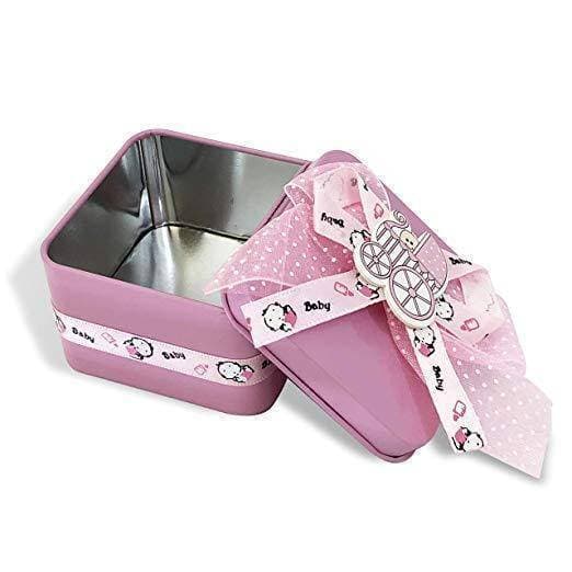Party Favor Container Square Tin Box Baby Shower Pink