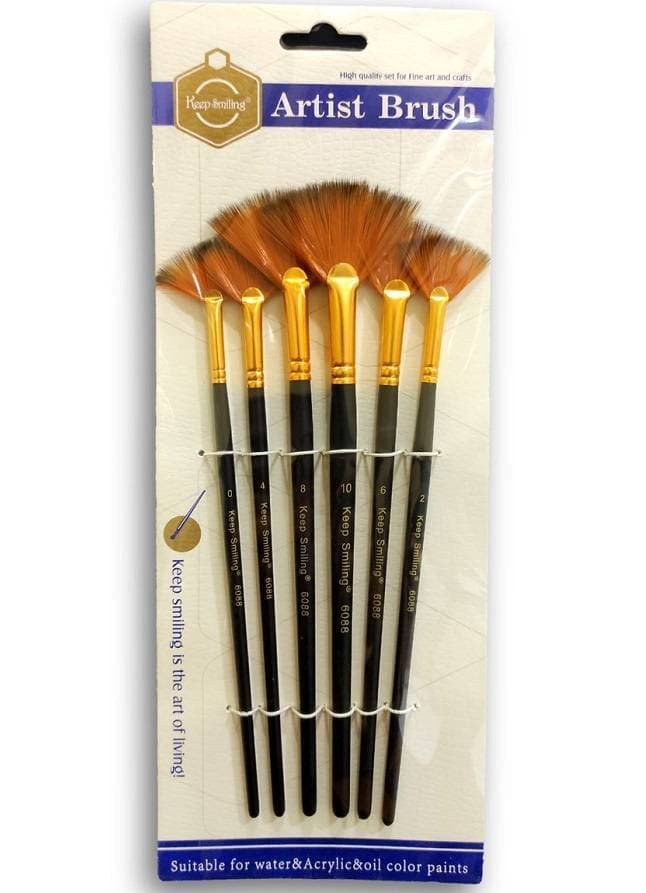 Keep Smiling 6 Pcs Artist Paint Fan Brush Set