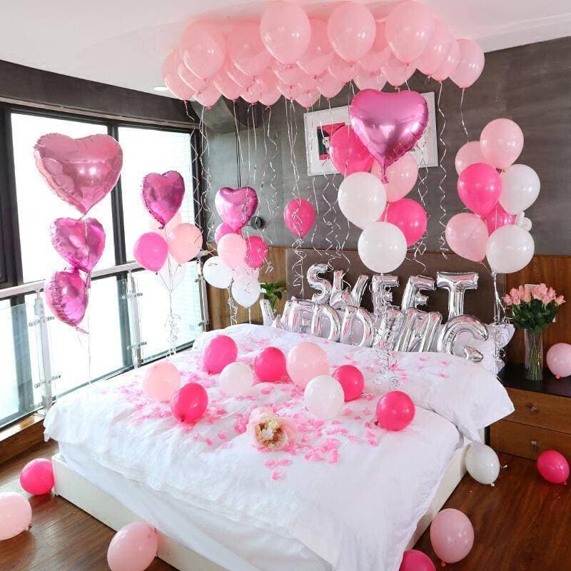 Sweet Wedding Silver Foil Letter With Pink Color Balloons Set